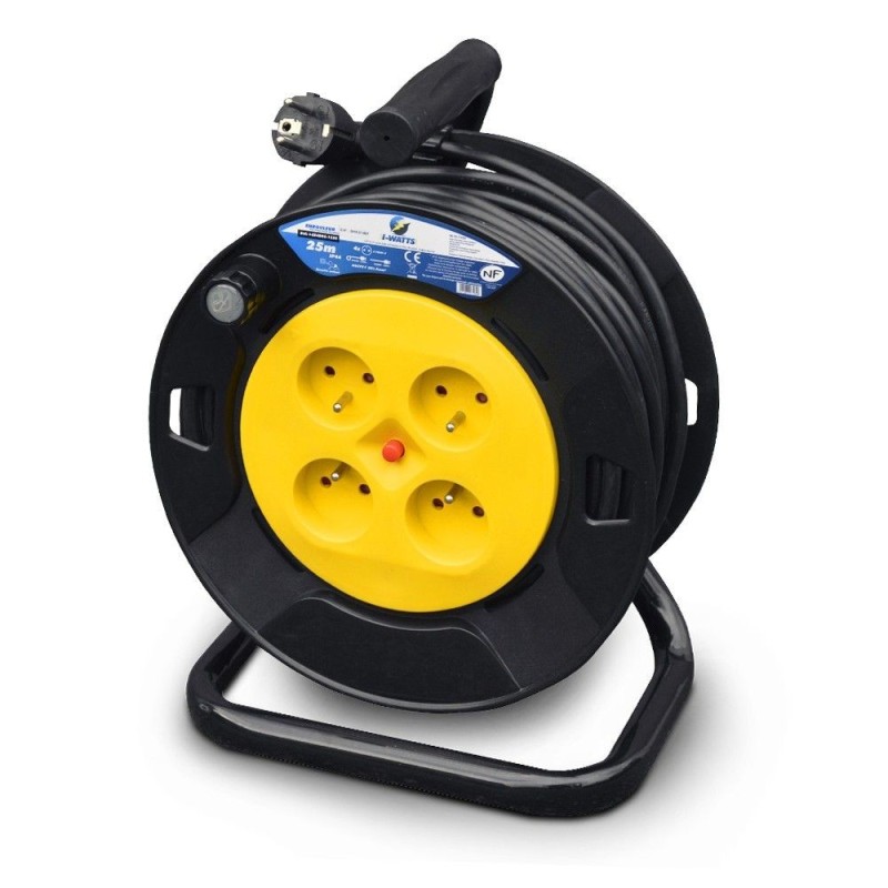 Enrouleur electrique 25m - 4 prises, Protection Enfant, Ce¢ble H05VV-F 3G1.5mm² I-WATTS PRO - 1 Enrouleur electrique 25m - 4 prises, Protection Enfant, Ce¢ble H05VV-F 3G1.5mm² I-WATTS PRO - 1
