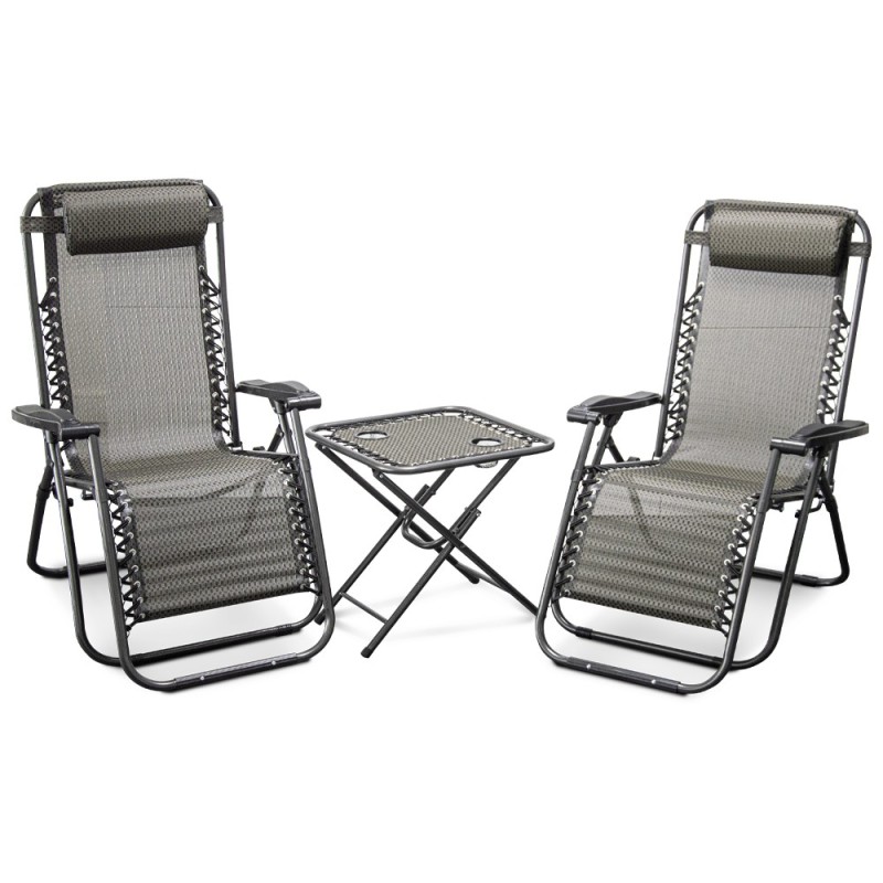 Lot de 2 chaises longues + table pliable