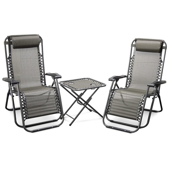 Lot de 2 chaises longues + table pliable