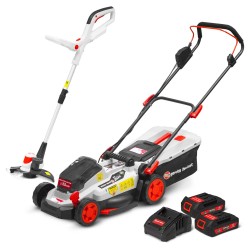Tondeuse et coupe bordures rechargeables 20V max + 2 batteries - Elem Garden.