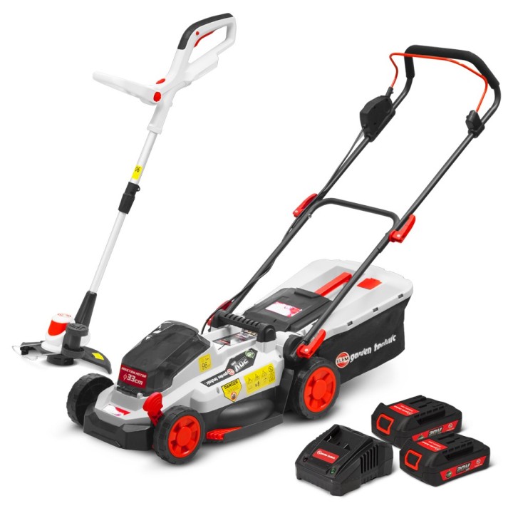 Tondeuse et coupe bordures rechargeables 20V max + 2 batteries - Elem Garden.